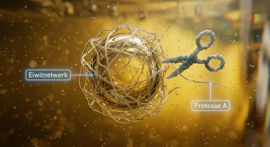Afbraak schuimeiwitten door protease-A